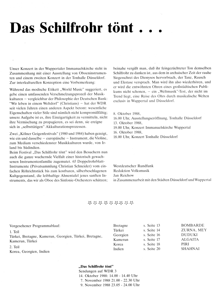 Oboen-Festival 1988, Seite aus dem Programmheft